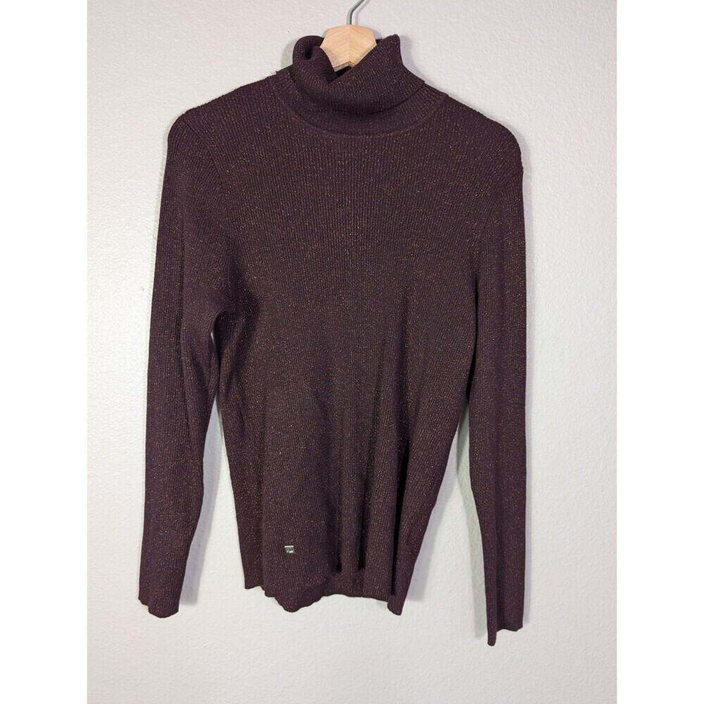 Ralph Lauren Women's Purple Glitter Turtleneck Ribbed Knit Sweater Sz XL EUC 124